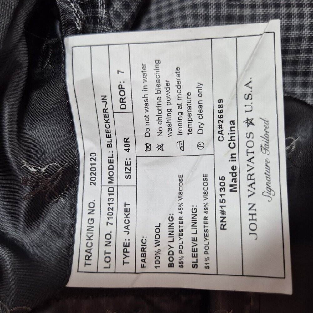 John Varvatos Star Bleecker sport coat Size 40 R gray check jacket 100% wool (37 - Picture 13 of 16